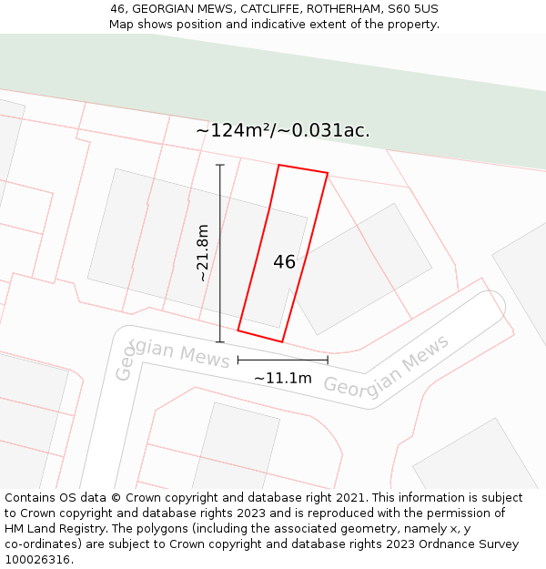 46, GEORGIAN MEWS, CATCLIFFE, ROTHERHAM, S60 5US: Plot and title map