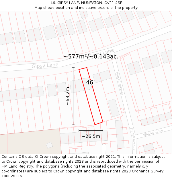 46, GIPSY LANE, NUNEATON, CV11 4SE: Plot and title map