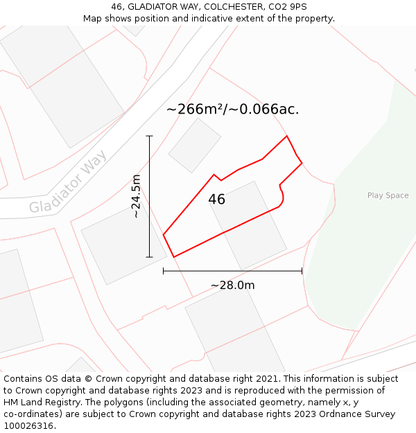 46, GLADIATOR WAY, COLCHESTER, CO2 9PS: Plot and title map