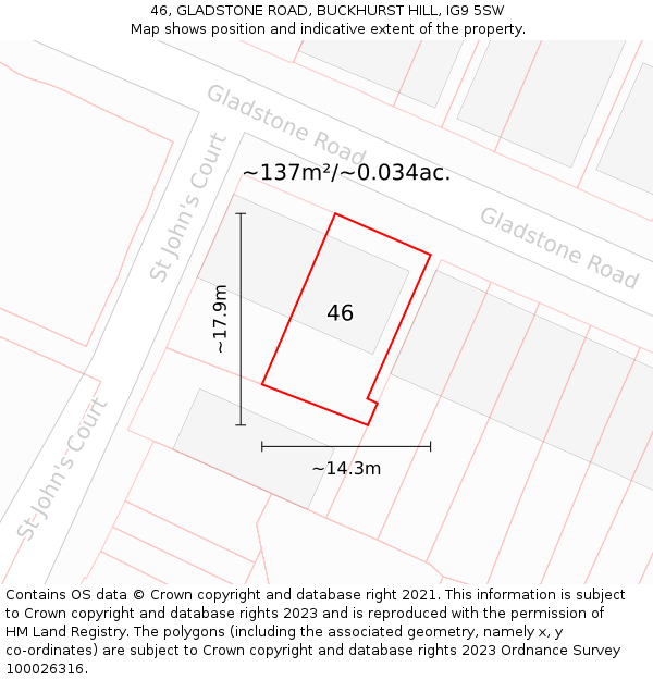 46, GLADSTONE ROAD, BUCKHURST HILL, IG9 5SW: Plot and title map