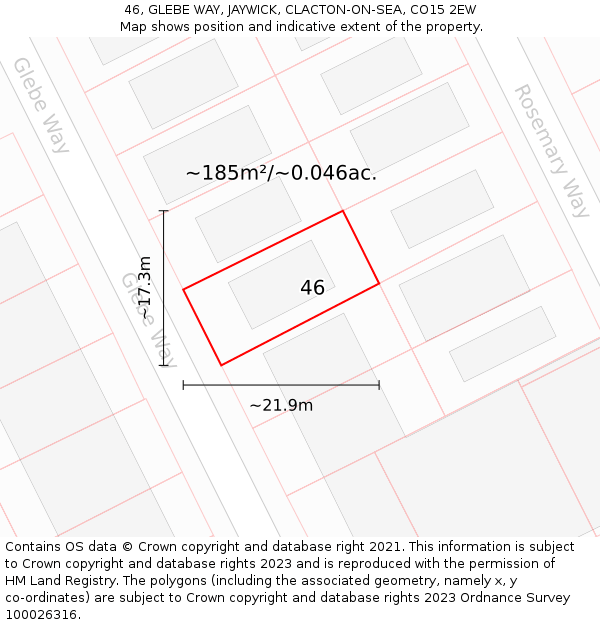 46, GLEBE WAY, JAYWICK, CLACTON-ON-SEA, CO15 2EW: Plot and title map