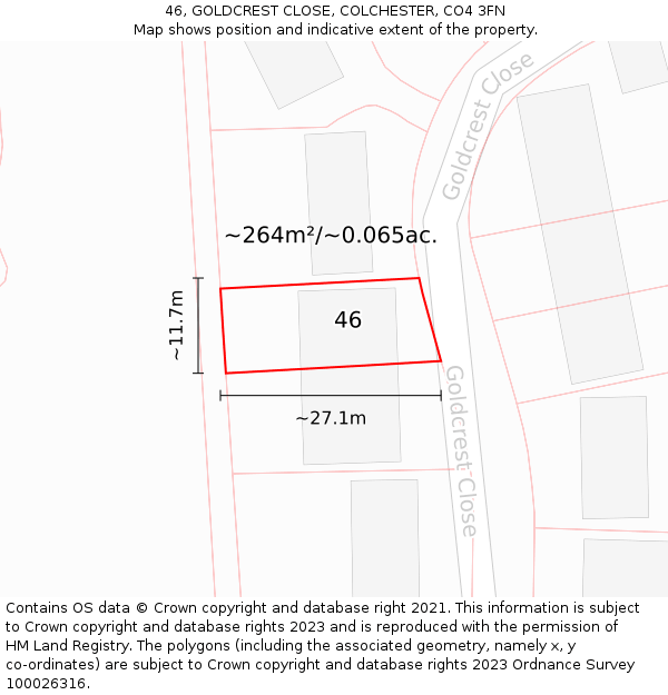 46, GOLDCREST CLOSE, COLCHESTER, CO4 3FN: Plot and title map