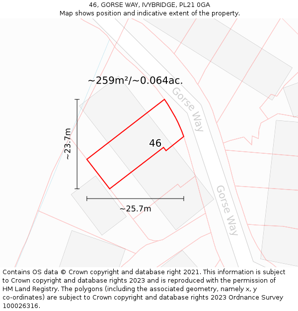 46, GORSE WAY, IVYBRIDGE, PL21 0GA: Plot and title map