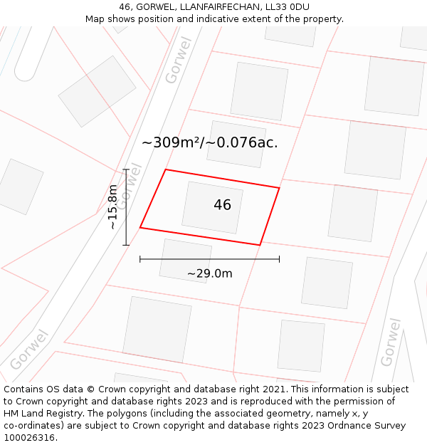 46, GORWEL, LLANFAIRFECHAN, LL33 0DU: Plot and title map