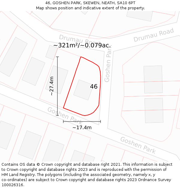 46, GOSHEN PARK, SKEWEN, NEATH, SA10 6PT: Plot and title map