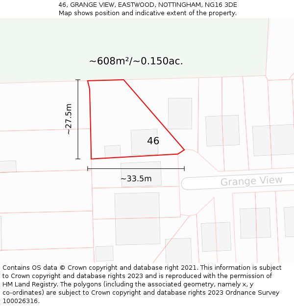 46, GRANGE VIEW, EASTWOOD, NOTTINGHAM, NG16 3DE: Plot and title map