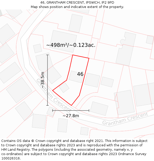 46, GRANTHAM CRESCENT, IPSWICH, IP2 9PD: Plot and title map