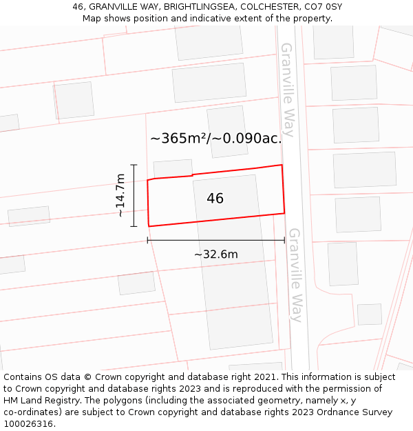 46, GRANVILLE WAY, BRIGHTLINGSEA, COLCHESTER, CO7 0SY: Plot and title map