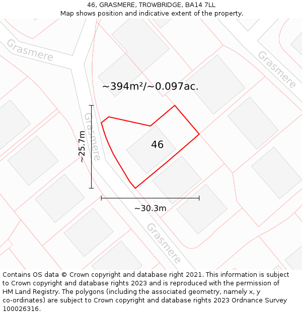 46, GRASMERE, TROWBRIDGE, BA14 7LL: Plot and title map