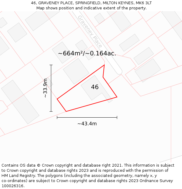 46, GRAVENEY PLACE, SPRINGFIELD, MILTON KEYNES, MK6 3LT: Plot and title map