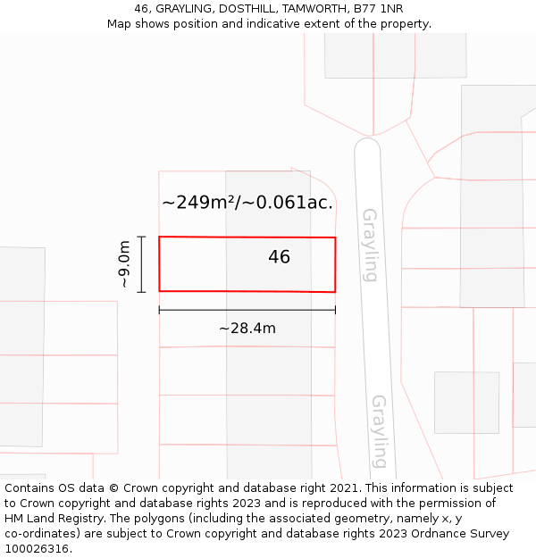 46, GRAYLING, DOSTHILL, TAMWORTH, B77 1NR: Plot and title map