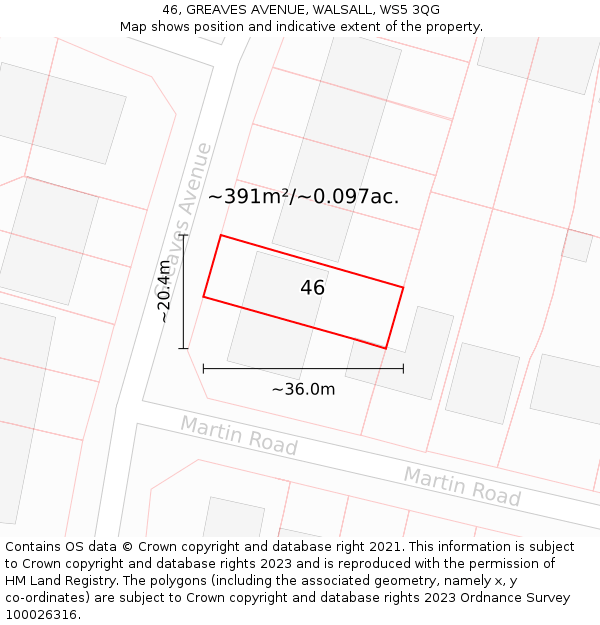 46, GREAVES AVENUE, WALSALL, WS5 3QG: Plot and title map