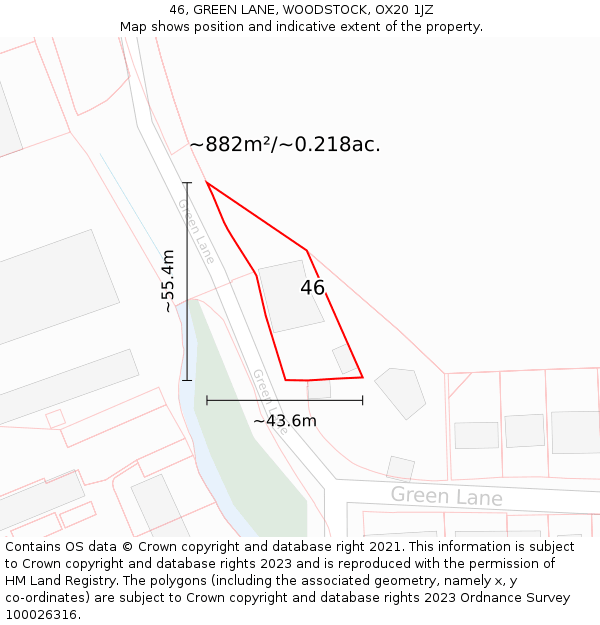 46, GREEN LANE, WOODSTOCK, OX20 1JZ: Plot and title map