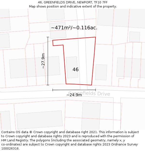 46, GREENFIELDS DRIVE, NEWPORT, TF10 7FF: Plot and title map