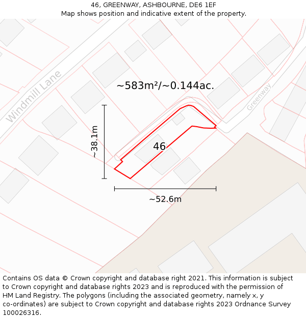 46, GREENWAY, ASHBOURNE, DE6 1EF: Plot and title map