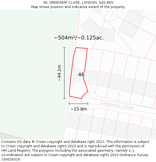 46, GREENWAY CLOSE, LONDON, N20 8EN: Plot and title map