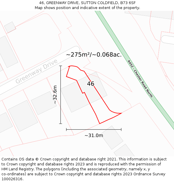 46, GREENWAY DRIVE, SUTTON COLDFIELD, B73 6SF: Plot and title map