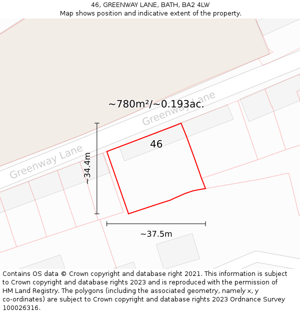 46, GREENWAY LANE, BATH, BA2 4LW: Plot and title map