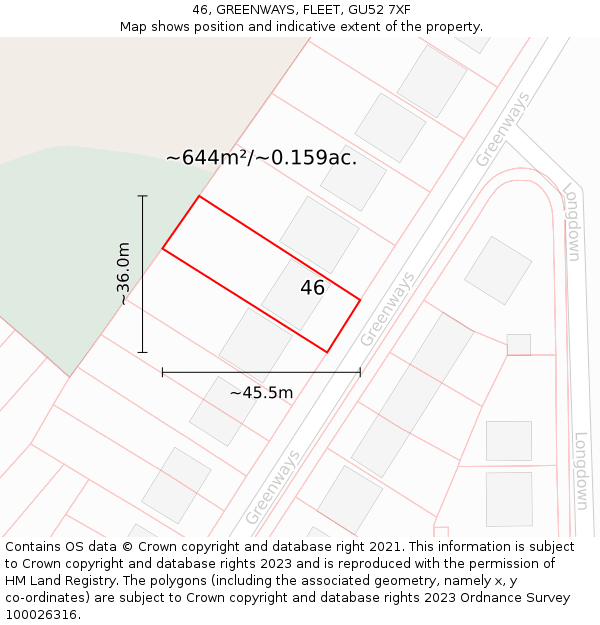 46, GREENWAYS, FLEET, GU52 7XF: Plot and title map