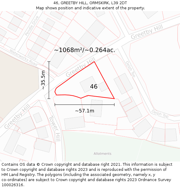 46, GREETBY HILL, ORMSKIRK, L39 2DT: Plot and title map