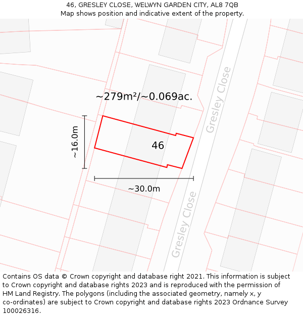 46, GRESLEY CLOSE, WELWYN GARDEN CITY, AL8 7QB: Plot and title map
