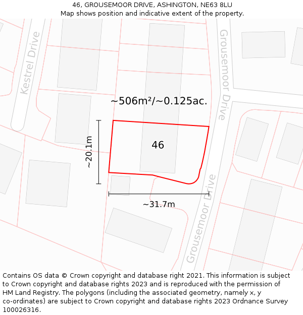 46, GROUSEMOOR DRIVE, ASHINGTON, NE63 8LU: Plot and title map