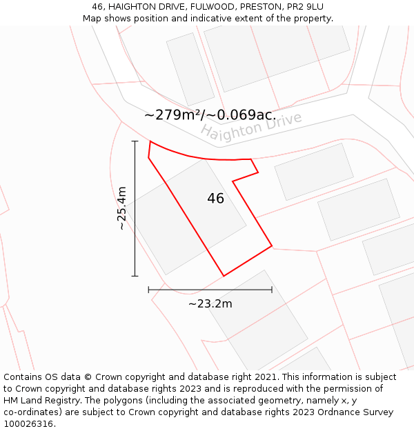 46, HAIGHTON DRIVE, FULWOOD, PRESTON, PR2 9LU: Plot and title map