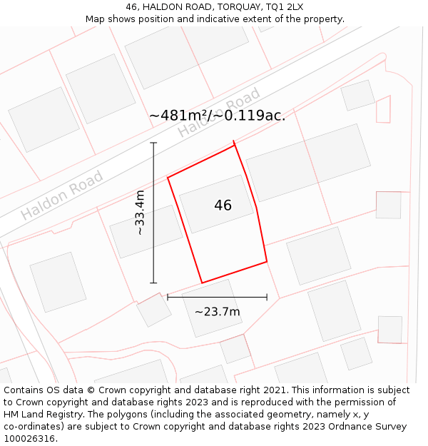 46, HALDON ROAD, TORQUAY, TQ1 2LX: Plot and title map