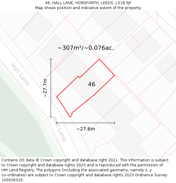 46, HALL LANE, HORSFORTH, LEEDS, LS18 5JF: Plot and title map