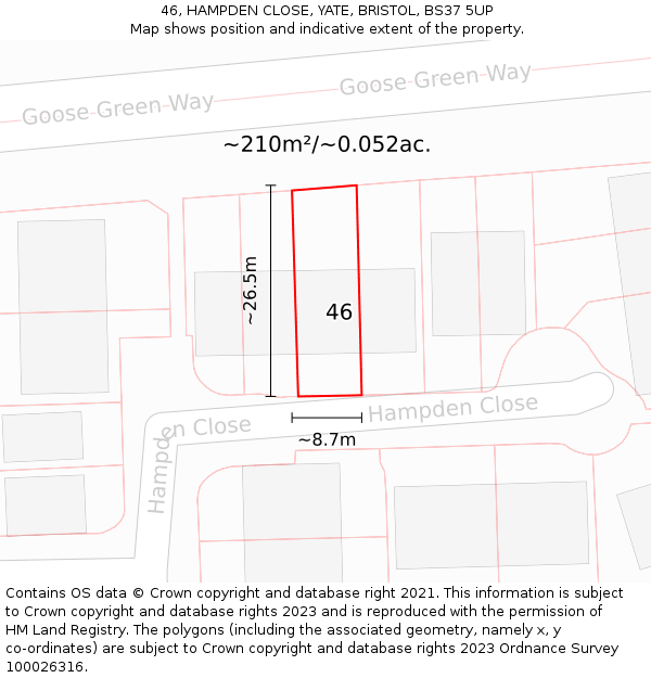 46, HAMPDEN CLOSE, YATE, BRISTOL, BS37 5UP: Plot and title map