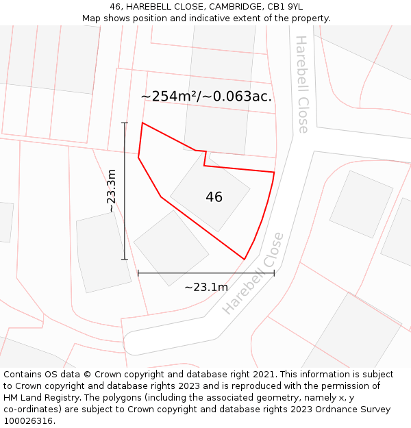 46, HAREBELL CLOSE, CAMBRIDGE, CB1 9YL: Plot and title map
