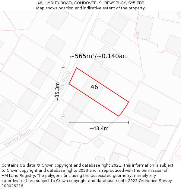 46, HARLEY ROAD, CONDOVER, SHREWSBURY, SY5 7BB: Plot and title map