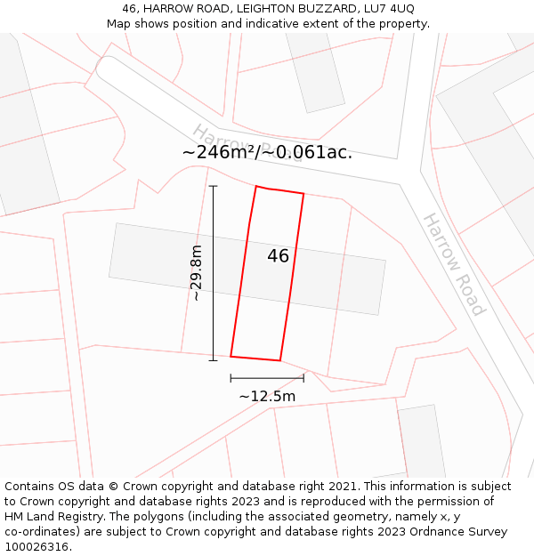 46, HARROW ROAD, LEIGHTON BUZZARD, LU7 4UQ: Plot and title map