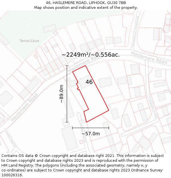 46, HASLEMERE ROAD, LIPHOOK, GU30 7BB: Plot and title map