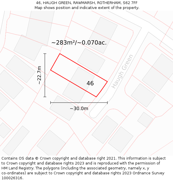46, HAUGH GREEN, RAWMARSH, ROTHERHAM, S62 7FF: Plot and title map