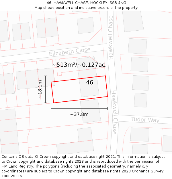 46, HAWKWELL CHASE, HOCKLEY, SS5 4NG: Plot and title map