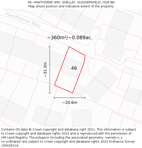 46, HAWTHORNE WAY, SHELLEY, HUDDERSFIELD, HD8 8JX: Plot and title map