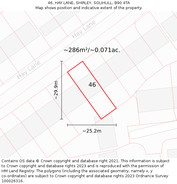 46, HAY LANE, SHIRLEY, SOLIHULL, B90 4TA: Plot and title map