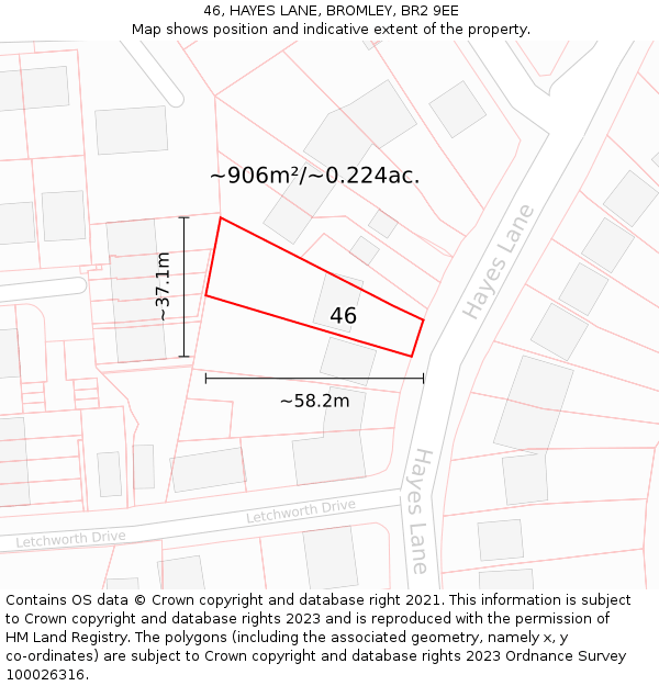 46, HAYES LANE, BROMLEY, BR2 9EE: Plot and title map
