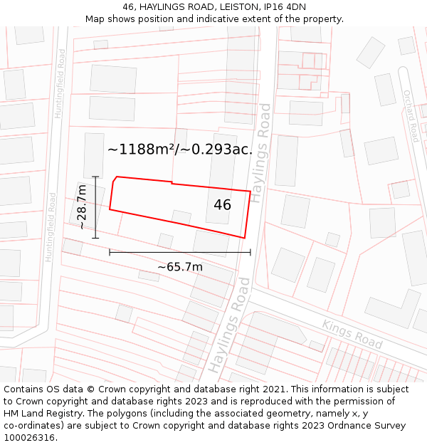 46, HAYLINGS ROAD, LEISTON, IP16 4DN: Plot and title map