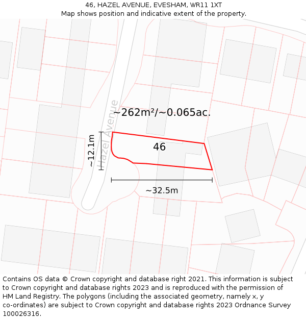 46, HAZEL AVENUE, EVESHAM, WR11 1XT: Plot and title map
