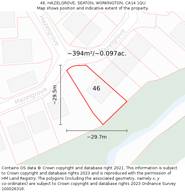 46, HAZELGROVE, SEATON, WORKINGTON, CA14 1QU: Plot and title map