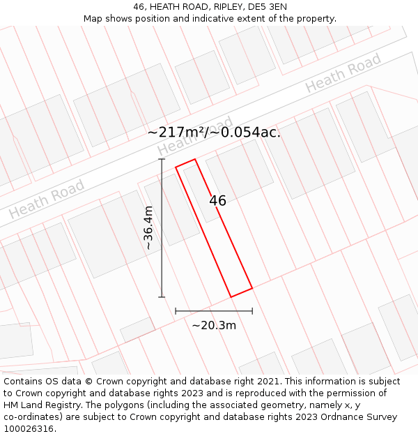 46, HEATH ROAD, RIPLEY, DE5 3EN: Plot and title map