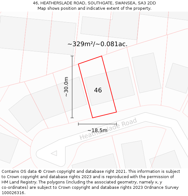 46, HEATHERSLADE ROAD, SOUTHGATE, SWANSEA, SA3 2DD: Plot and title map