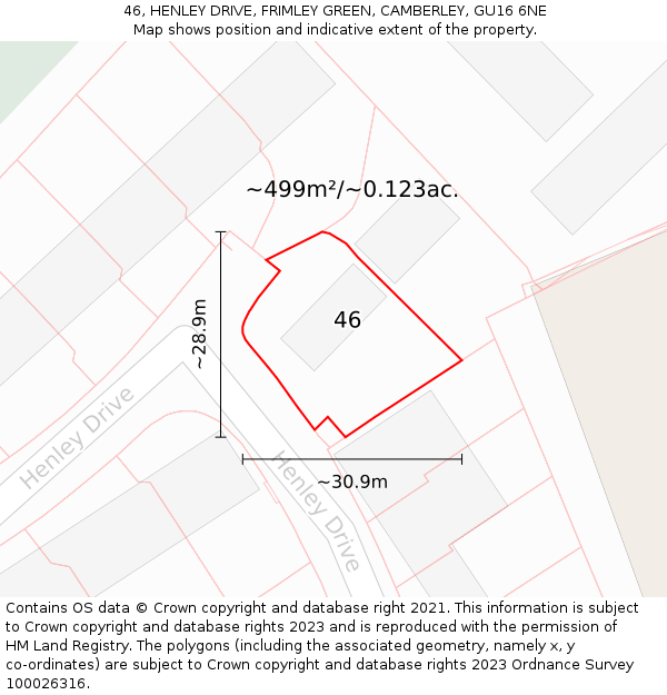 46, HENLEY DRIVE, FRIMLEY GREEN, CAMBERLEY, GU16 6NE: Plot and title map