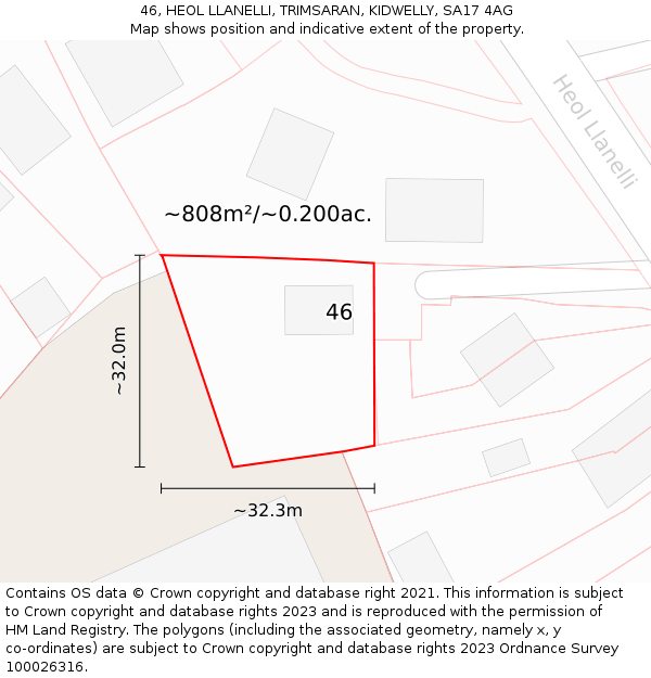 46, HEOL LLANELLI, TRIMSARAN, KIDWELLY, SA17 4AG: Plot and title map