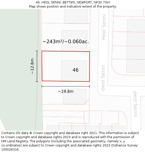 46, HEOL SENNI, BETTWS, NEWPORT, NP20 7GH: Plot and title map