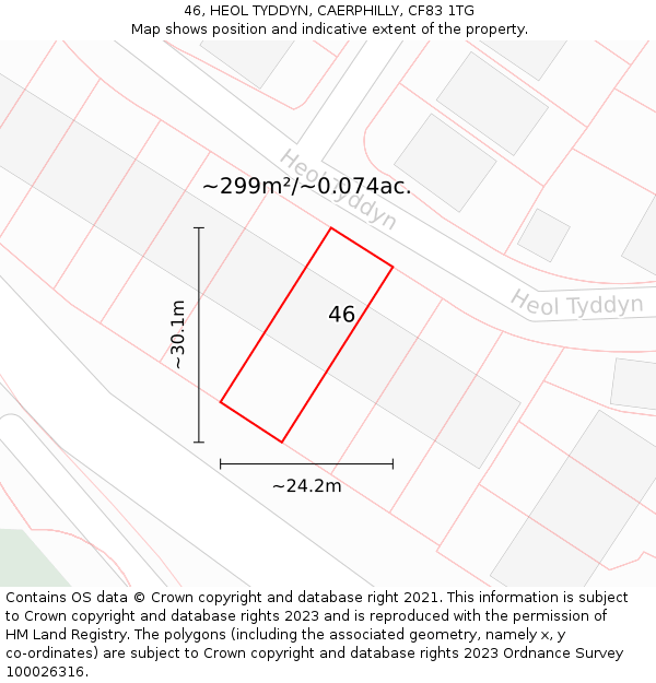 46, HEOL TYDDYN, CAERPHILLY, CF83 1TG: Plot and title map