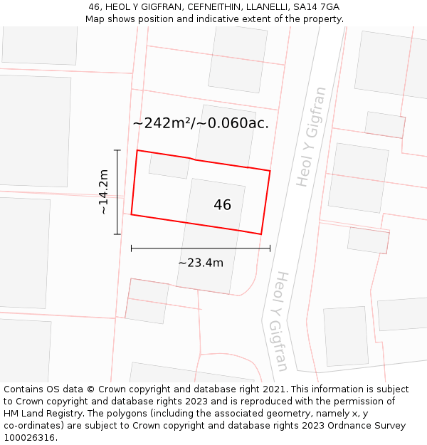 46, HEOL Y GIGFRAN, CEFNEITHIN, LLANELLI, SA14 7GA: Plot and title map