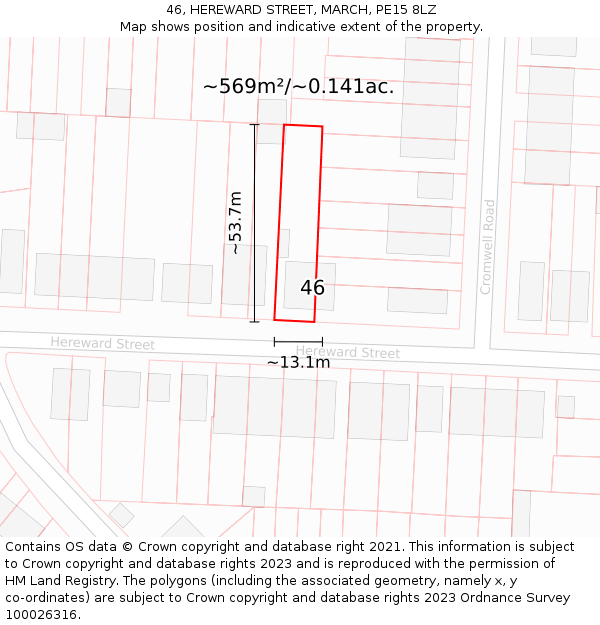 46, HEREWARD STREET, MARCH, PE15 8LZ: Plot and title map